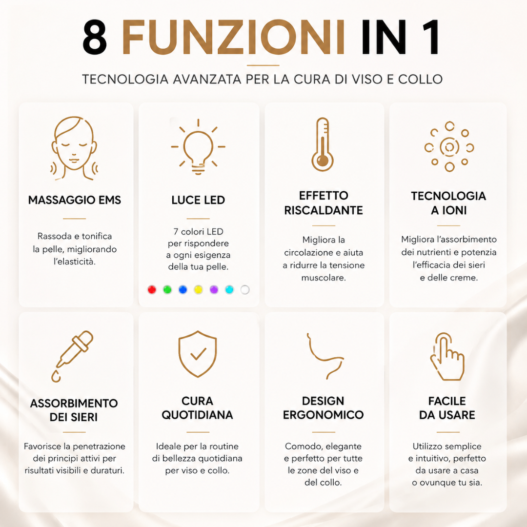 Lumèra NeckLift Pro™ – Massaggiatore LED 8 in 1 per Viso e Collo