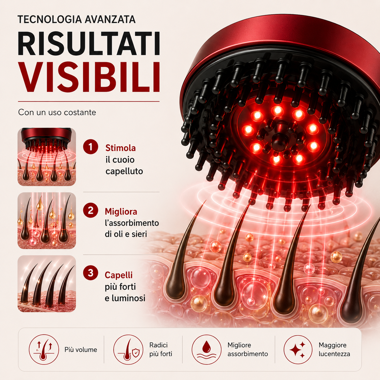 Massaggiatore LED per capelli e cuoio capelluto