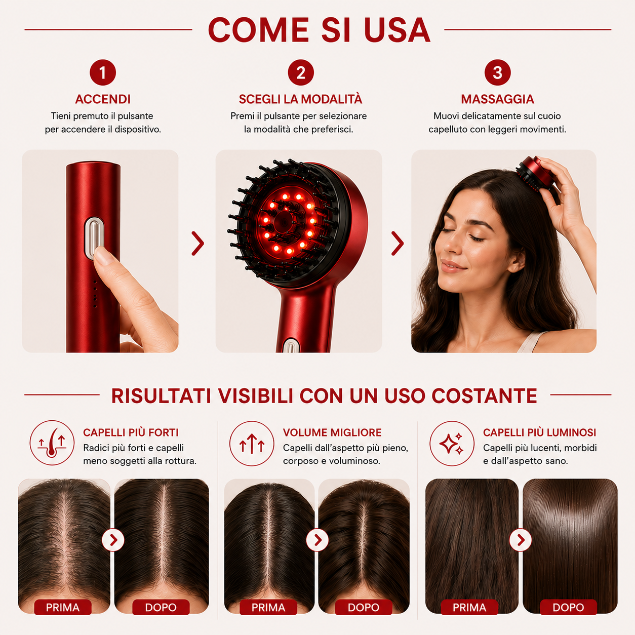 Massaggiatore LED per capelli e cuoio capelluto