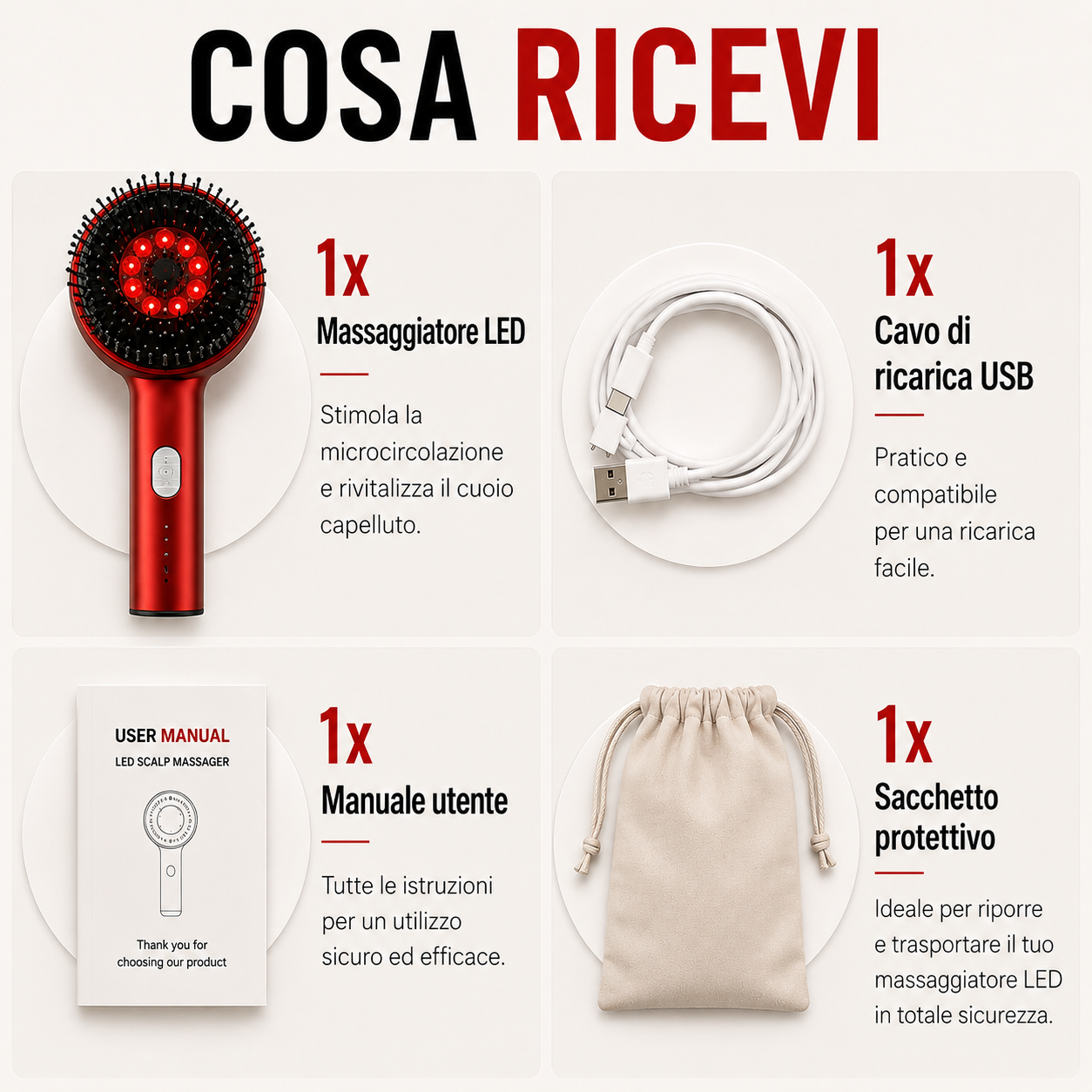 Massaggiatore LED per capelli e cuoio capelluto